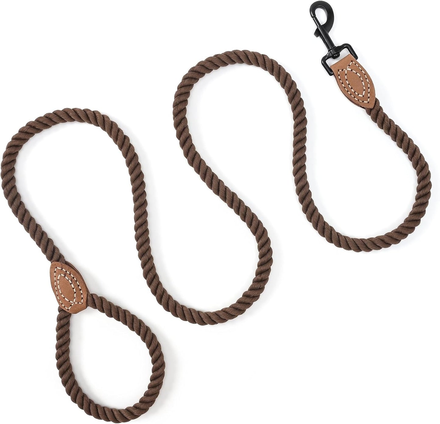 Dog Leash, Braided Cotton Rope Leashes with Leather Tip - Heavy Duty Metal Clasp, 4FT, 1/2" Thick - Wedding, Walking & Training Leash for Small Medium Large Dogs (Dark Brown)