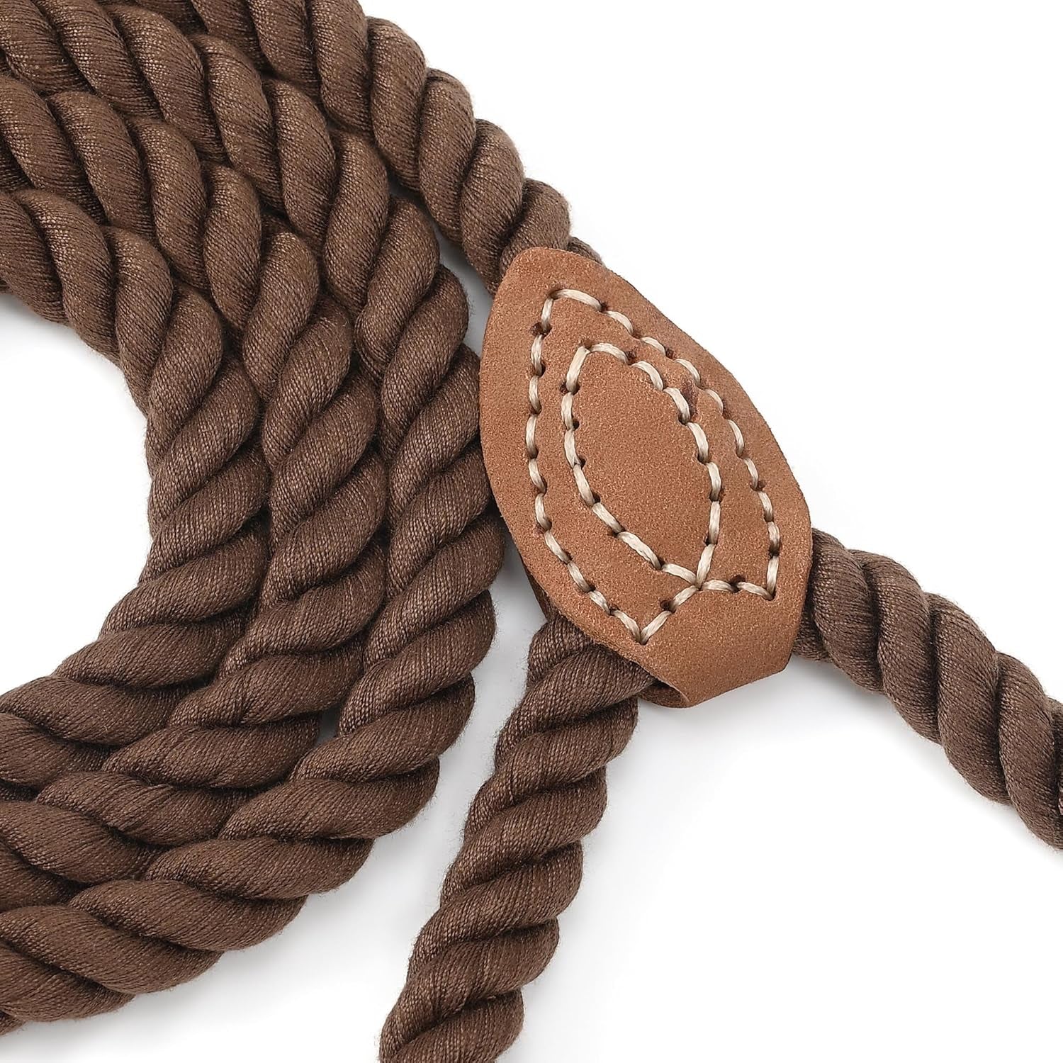 Dog Leash, Braided Cotton Rope Leashes with Leather Tip - Heavy Duty Metal Clasp, 4FT, 1/2" Thick - Wedding, Walking & Training Leash for Small Medium Large Dogs (Dark Brown)