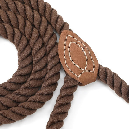 Dog Leash, Braided Cotton Rope Leashes with Leather Tip - Heavy Duty Metal Clasp, 4FT, 1/2" Thick - Wedding, Walking & Training Leash for Small Medium Large Dogs (Dark Brown)