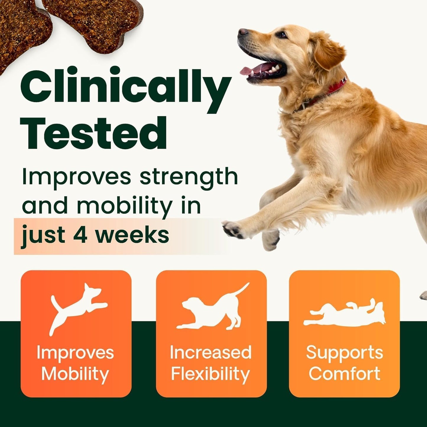 Ultimate Strength Healthy Hip & Joint Chewable Tablets, Glycoflex Glucosamine, Chondroitin and Green-Lipped Mussel Joint Supplement for Dogs, Soothe Joint Discomfort, Chicken, 120 Count
