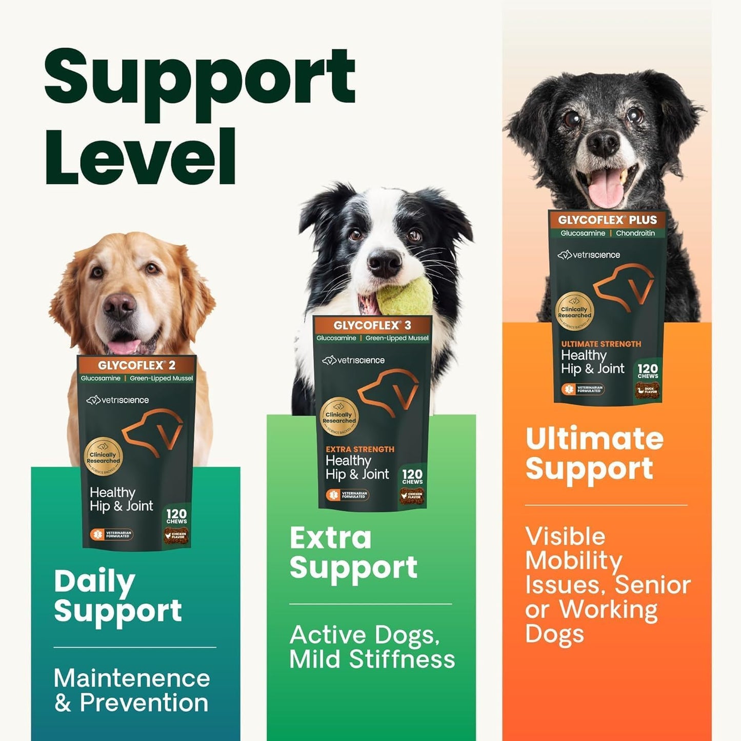 Ultimate Strength Healthy Hip & Joint Chewable Tablets, Glycoflex Glucosamine, Chondroitin and Green-Lipped Mussel Joint Supplement for Dogs, Soothe Joint Discomfort, Chicken, 120 Count