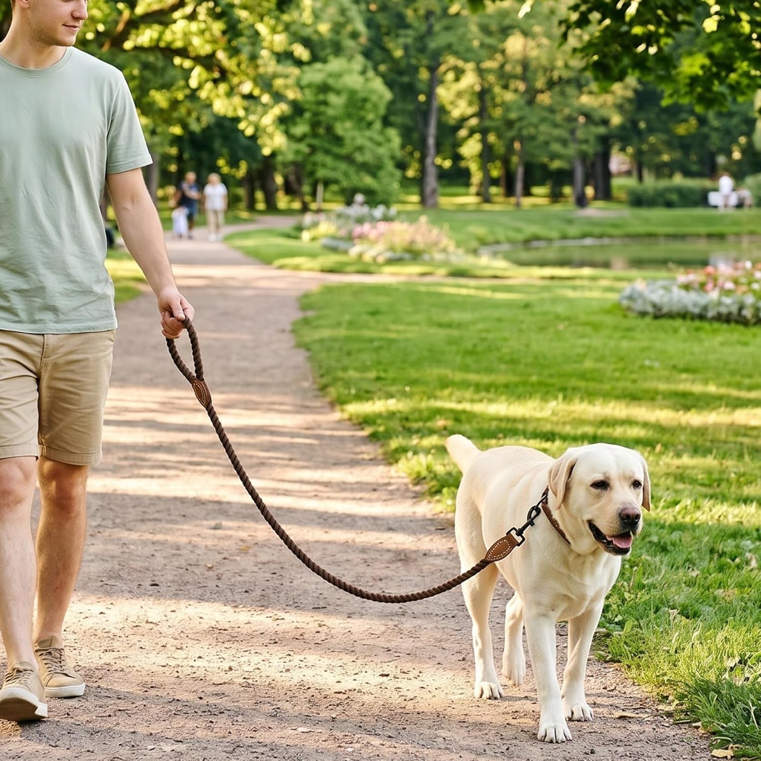 Dog Leash, Braided Cotton Rope Leashes with Leather Tip - Heavy Duty Metal Clasp, 4FT, 1/2" Thick - Wedding, Walking & Training Leash for Small Medium Large Dogs (Dark Brown)