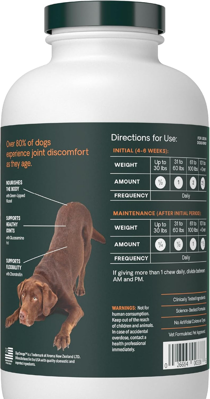 Ultimate Strength Healthy Hip & Joint Chewable Tablets, Glycoflex Glucosamine, Chondroitin and Green-Lipped Mussel Joint Supplement for Dogs, Soothe Joint Discomfort, Chicken, 120 Count